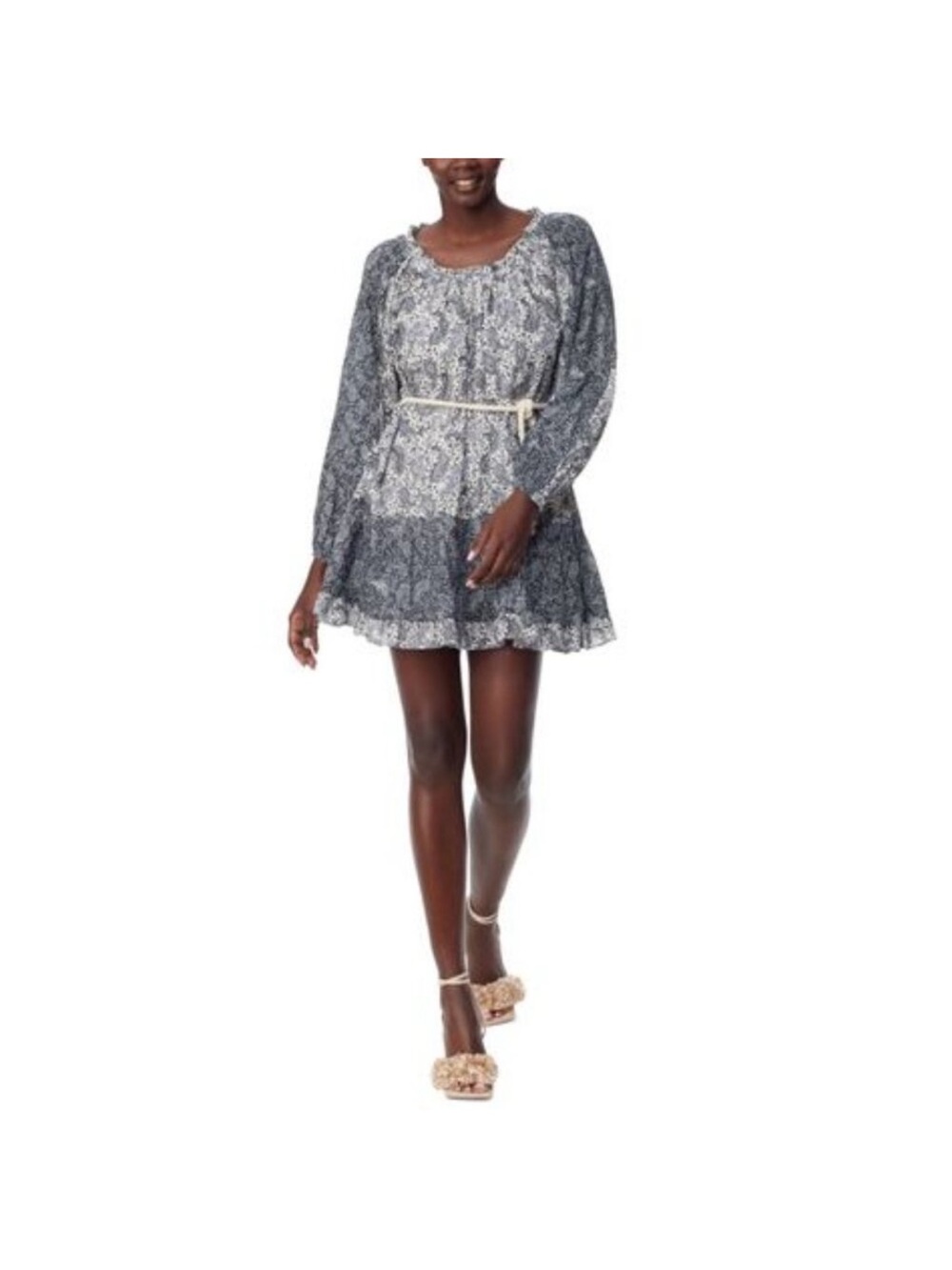 Sam Edelman Navy and White Printed Tiered Mini Dress